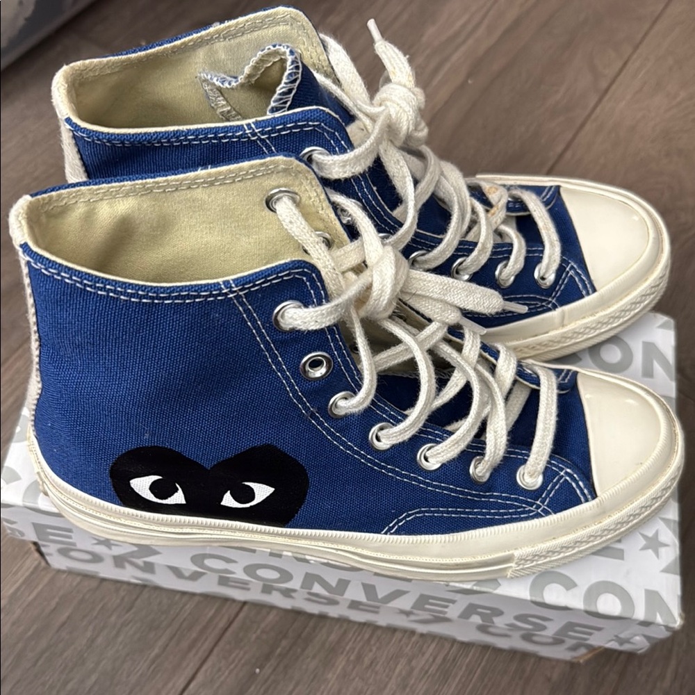 Blue High-Top Sneakers with White Laces - Picture 2 of 6